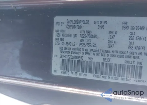 2001 Dodge Ram 1500 St z USA, uszkodzony, nr VIN 3B7HC13Z21G195896